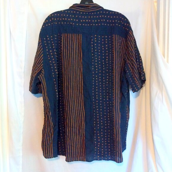 Vatpave XXL Navy Geometric Stripe Shirt | Boho Resortcore Vacation Button Up - Picture 2 of 6